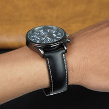 Padded Black Full Grain Watch Strap with White Stitching Quick Release