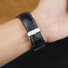 Padded Black Full Grain Watch Strap with White Stitching Quick Release