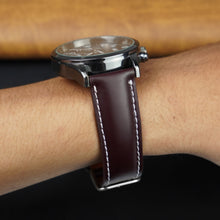 Padded Burgundy Full Grain Watch Strap with White Stitching Quick Release