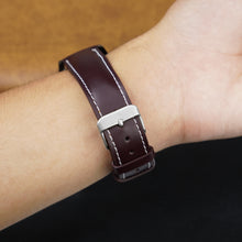 Padded Burgundy Full Grain Watch Strap with White Stitching Quick Release