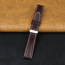 Padded Burgundy Full Grain Watch Strap with White Stitching Quick Release