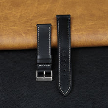 Flat Black Full Grain Watch Strap with White Stitching Quick Release