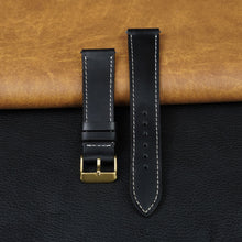 Flat Black Full Grain Watch Strap with White Stitching Quick Release