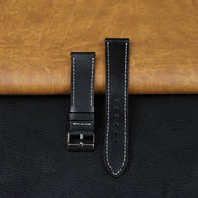 Flat Black Full Grain Watch Strap with White Stitching Quick Release
