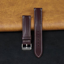 Padded Burgundy Full Grain Watch Strap with White Stitching Quick Release