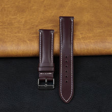 Padded Burgundy Full Grain Watch Strap with White Stitching Quick Release