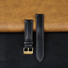 Padded Black Full Grain Watch Strap with White Stitching Quick Release