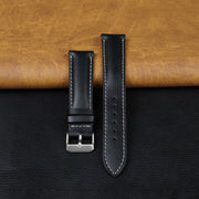 Padded Black Full Grain Watch Strap with White Stitching Quick Release