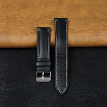 Padded Black Full Grain Watch Strap with White Stitching Quick Release