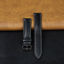 Padded Black Full Grain Watch Strap with White Stitching Quick Release