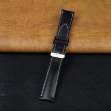 Padded Black Full Grain Watch Strap with White Stitching Quick Release