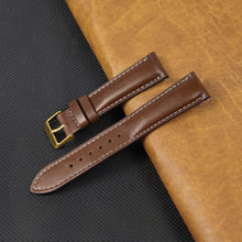Padded Brown Full Grain Watch Strap with White Stitching Quick Release
