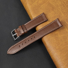 Flat Brown Full Grain Watch Strap with White Stitching Quick Release