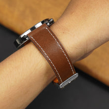 Flat Brown Full Grain Watch Strap with White Stitching Quick Release
