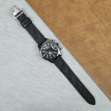Slim Black FLat Ostrich Leather Watch Band width Deployment Clasp