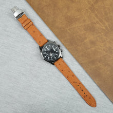 Slim Tan FLat Ostrich Leather Watch Band width Deployment Clasp