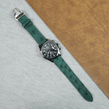 Slim Green FLat Ostrich Leather Watch Band width Deployment Clasp