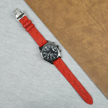 Slim Red FLat Ostrich Leather Watch Band width Deployment Clasp