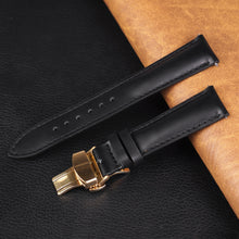 Padded Black Full Grain Leather Watch Strap with Deployment Clasp