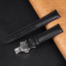 Padded Black Full Grain Leather Watch Strap with Deployment Clasp