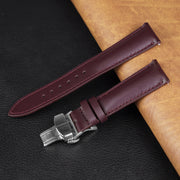 Padded Burgundy Full Grain Leather Watch Strap with Deployment Clasp