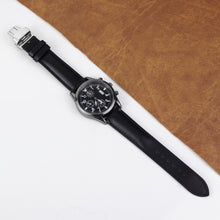 Padded Black Full Grain Leather Watch Strap with Deployment Clasp
