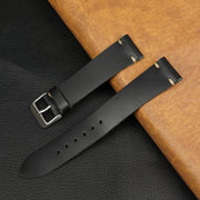 Vintage Slim Hand-Stitched Black Leather Watch Band