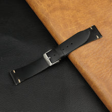 Vintage Slim Hand-Stitched Black Leather Watch Band