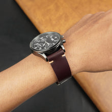 Vintage Slim Hand-Stitched Burgundy Leather Watch Band