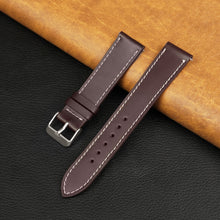 Flat Burgundy Full Grain Watch Strap with White Stitching Quick Release