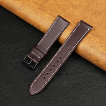 Flat Burgundy Full Grain Watch Strap with White Stitching Quick Release