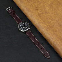 Flat Burgundy Full Grain Watch Strap with White Stitching Quick Release