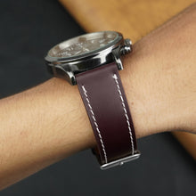 Flat Burgundy Full Grain Watch Strap with White Stitching Quick Release