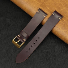 Vintage Slim Hand-Stitched Burgundy Leather Watch Band