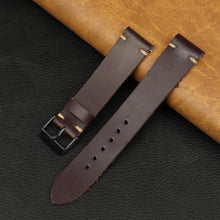 Vintage Slim Hand-Stitched Burgundy Leather Watch Band