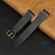 Vintage Slim Hand-Stitched Black Leather Watch Band