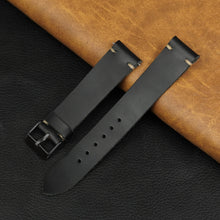 Vintage Slim Hand-Stitched Black Leather Watch Band