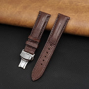 Brown Lizard Leather Watch Strap with Deployment Clasp