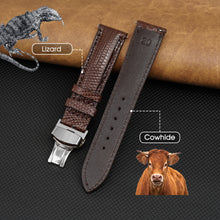 Brown Lizard Leather Watch Strap with Deployment Clasp