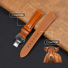 Padded Tan Brown Full Grain Leather Watch Strap with Deployment Clasp