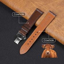 Brown Flat Full Grain Leather Watch Strap with Deployment Clasp