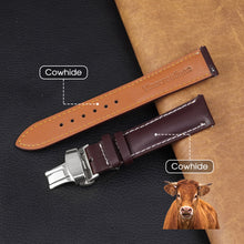 Burgundy Full Grain Watch Strap with White Stitching and Deployment Clasp