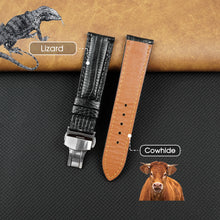 Black Lizard Leather Watch Strap with Deployment Clasp