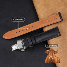 Padded Black Full Grain Leather Watch Strap with Deployment Clasp