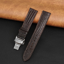 Brown Flat Lizard Leather Watch Strap with Deployment Clasp