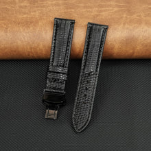 Black Lizard Leather Watch Strap with Deployment Clasp