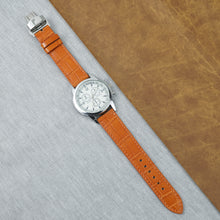 Orange Flat Alligator Belly Leather Watch Strap with Deployment Clasp