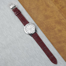Burgundy Flat Alligator Belly Leather Watch Strap with Deployment Clasp