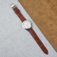 Light Brown Flat Alligator Belly Leather Watch Strap with Deployment Clasp