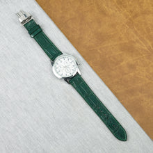 Green Flat Alligator Belly Leather Watch Strap with Deployment Clasp